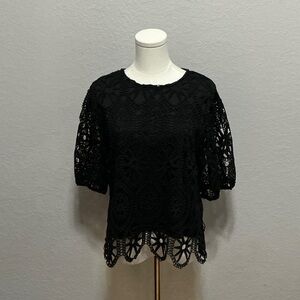 Ultra Flirt Black Crochet Lace Short Sleeve Blouse